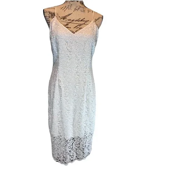 White House Black Market | Dresses | White House Black Market White Sheath  Lace Slip Dress Graduation Wedding Large | Poshmark